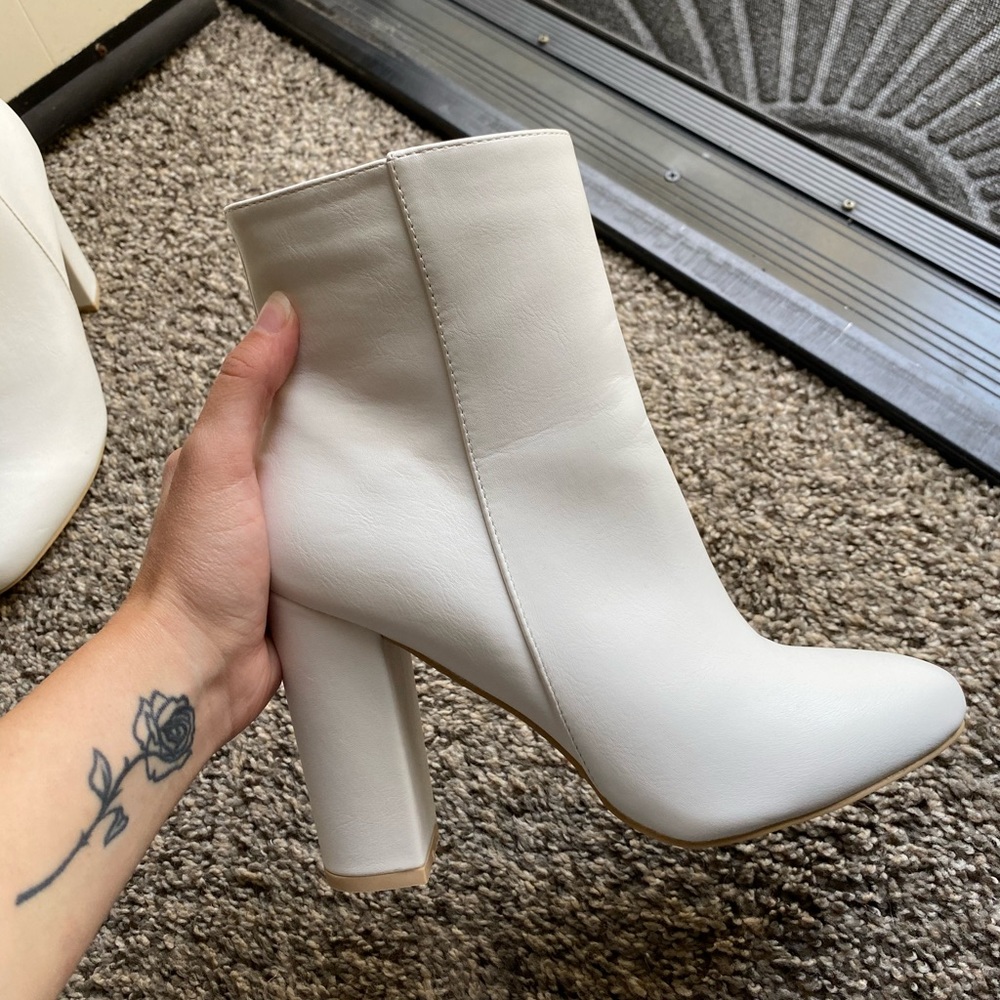 PLT White faux leather ankle boots